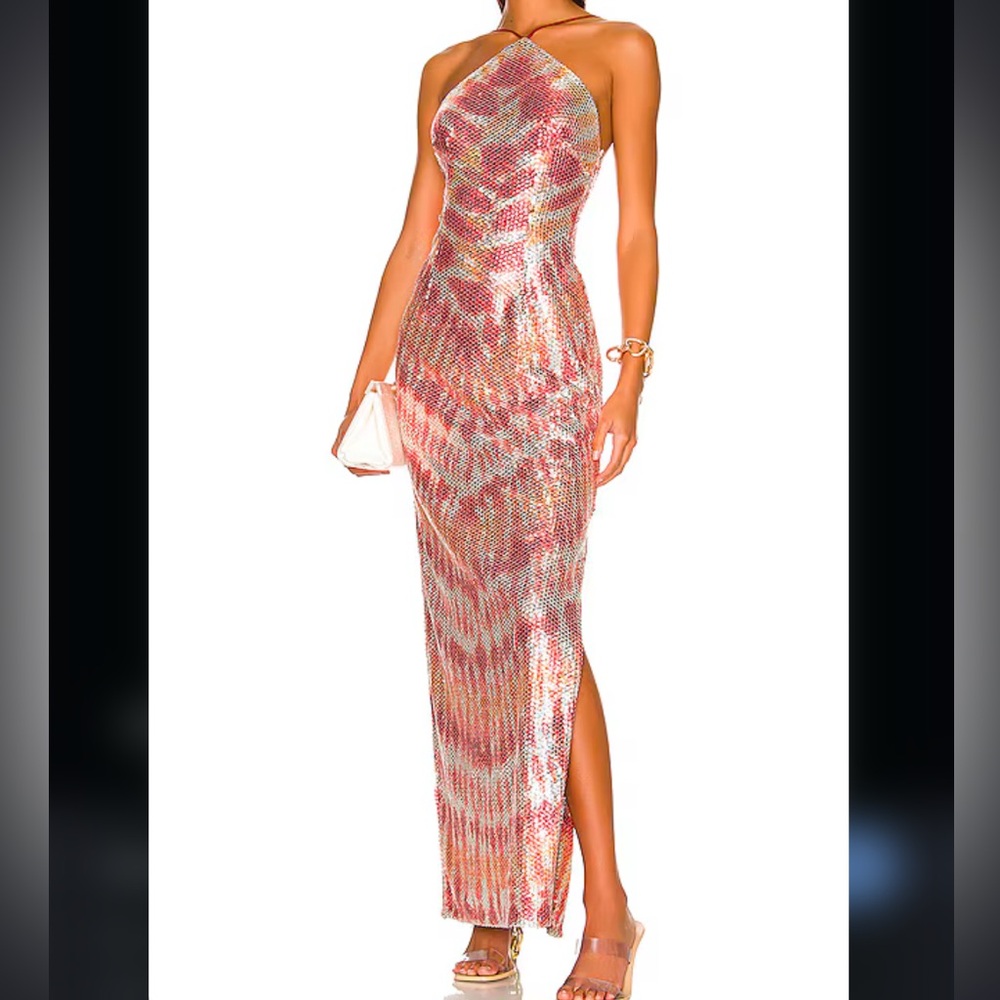 Cult Gaia Pink and Gold Embellished Sheath Dress